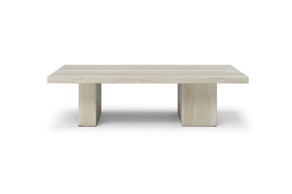 55" Beige Asymmetrical Pedestal Coffee Table