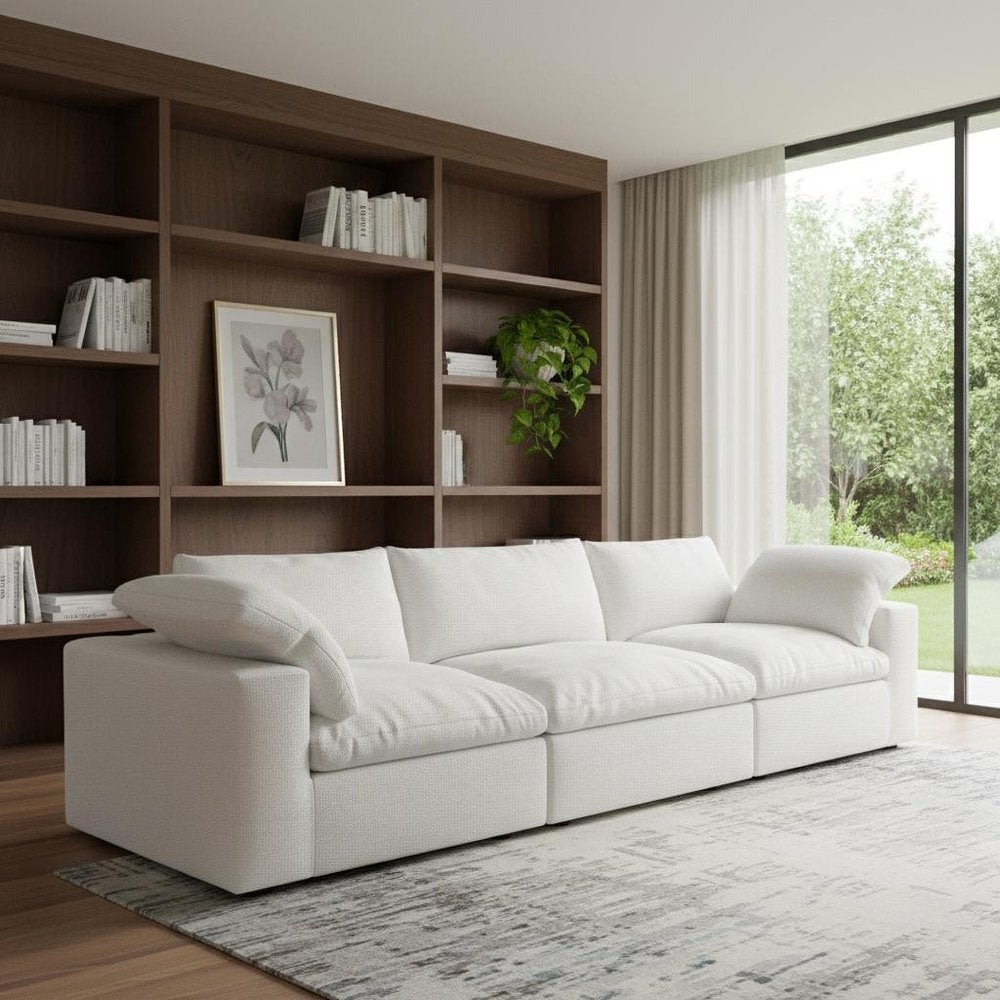 120" Linen Blend Modular Sofa with Toss Pillows