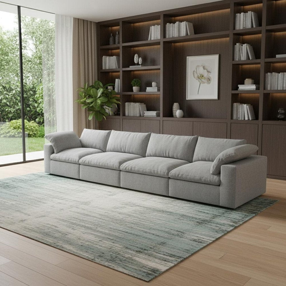160" Linen Blend Modular Sofa with Toss Pillows