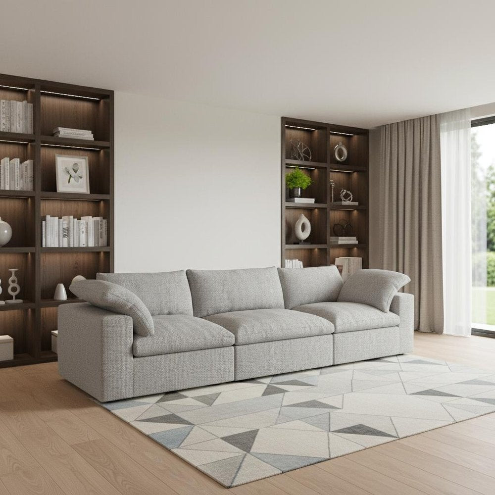 120" Linen Blend Modular Sofa with Toss Pillows