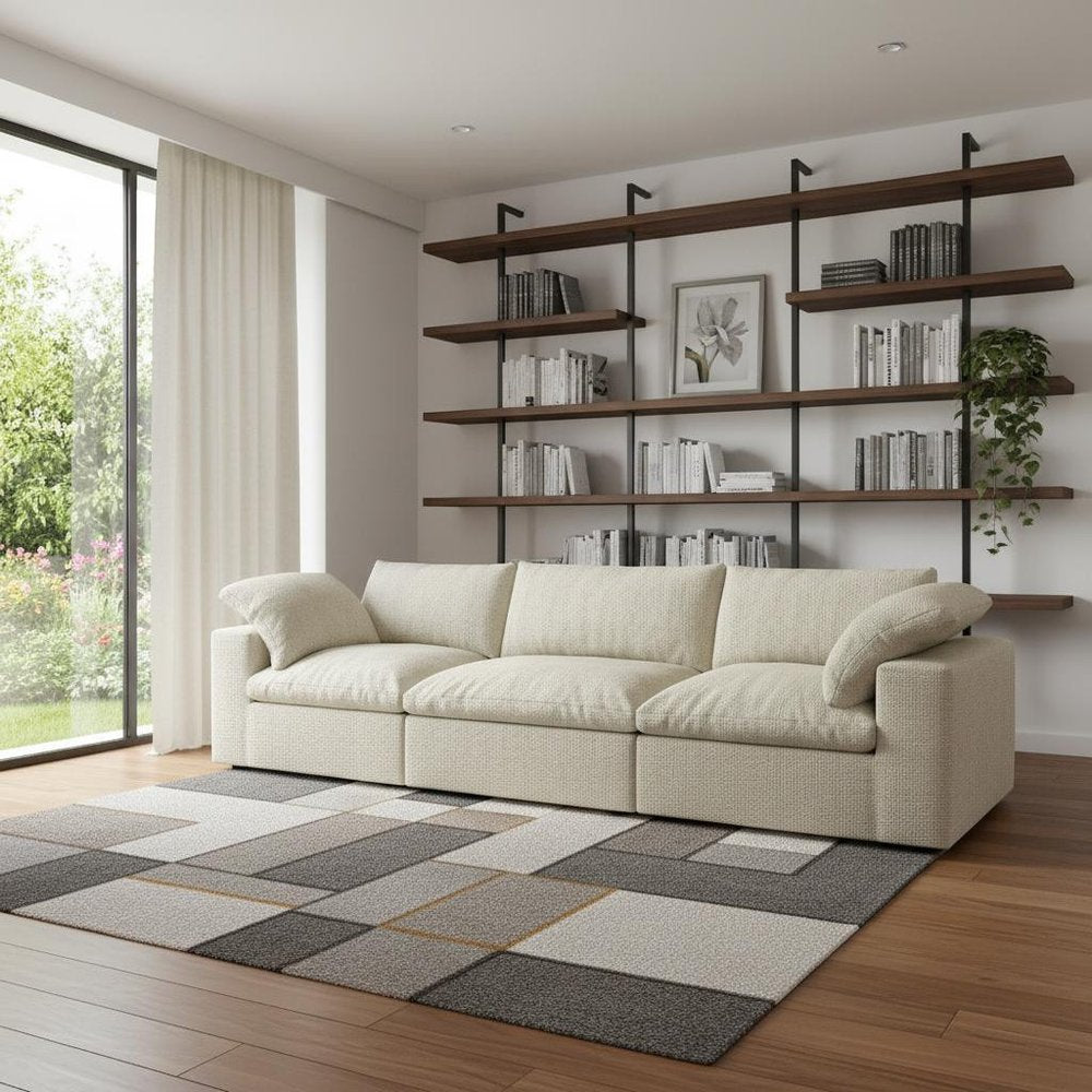 120" Linen Blend Modular Sofa with Toss Pillows