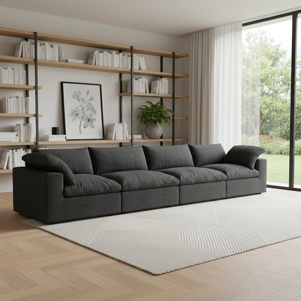 160" Linen Blend Modular Sofa with Toss Pillows