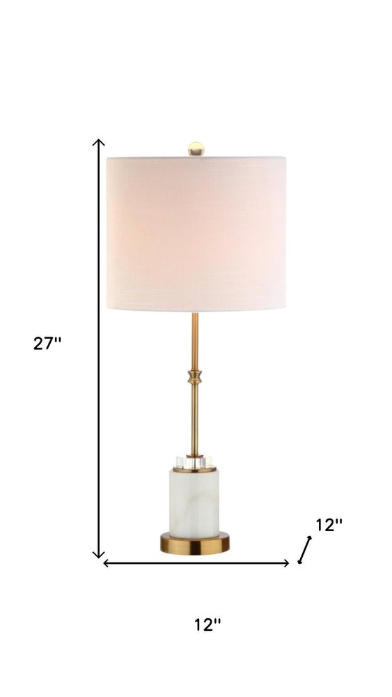 Set of Two 27" White and Brass Table Lamps with Drum Shades