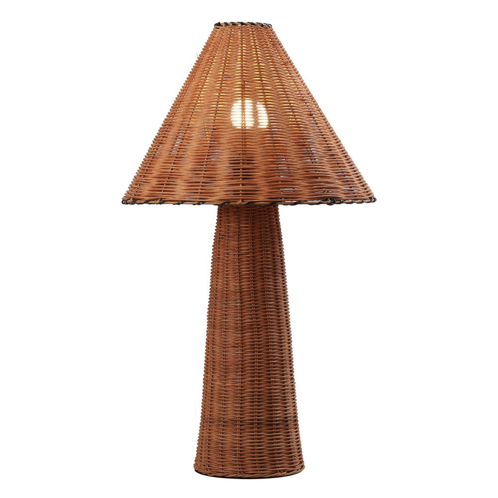 27" Brown Rattan Table Lamp with Empire Shade