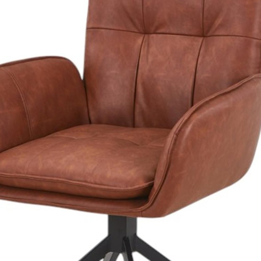 26" Brown Faux Leather Modern Swivel Dining Chair