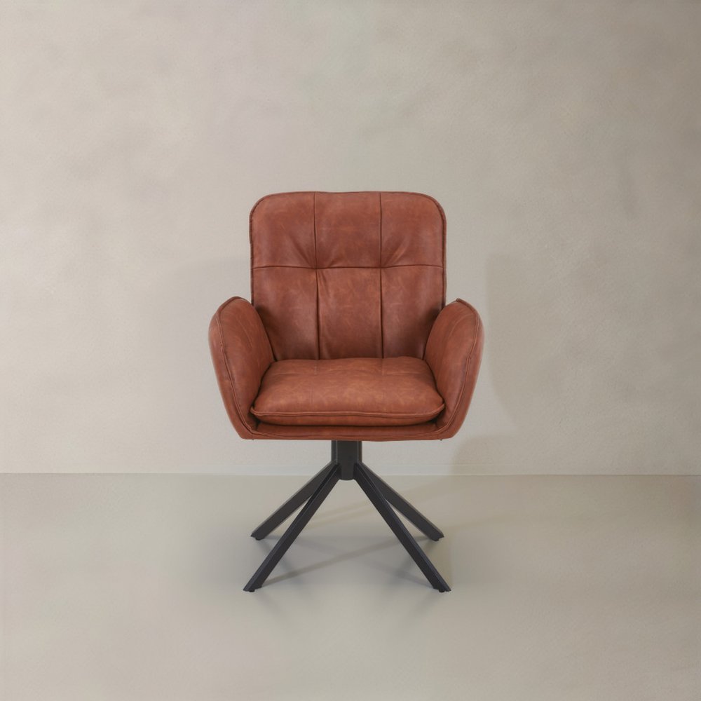 26" Brown Faux Leather Modern Swivel Dining Chair