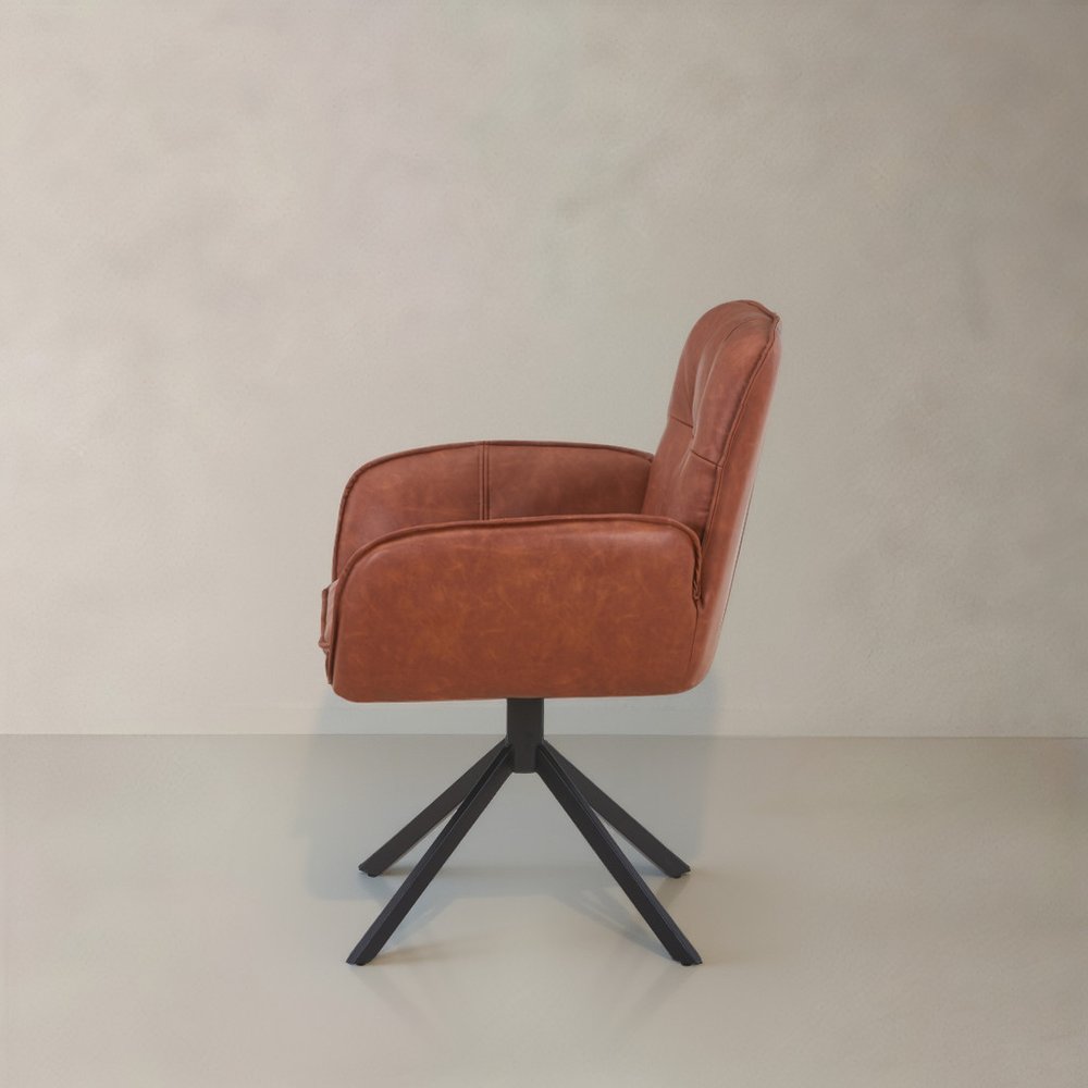 26" Brown Faux Leather Modern Swivel Dining Chair