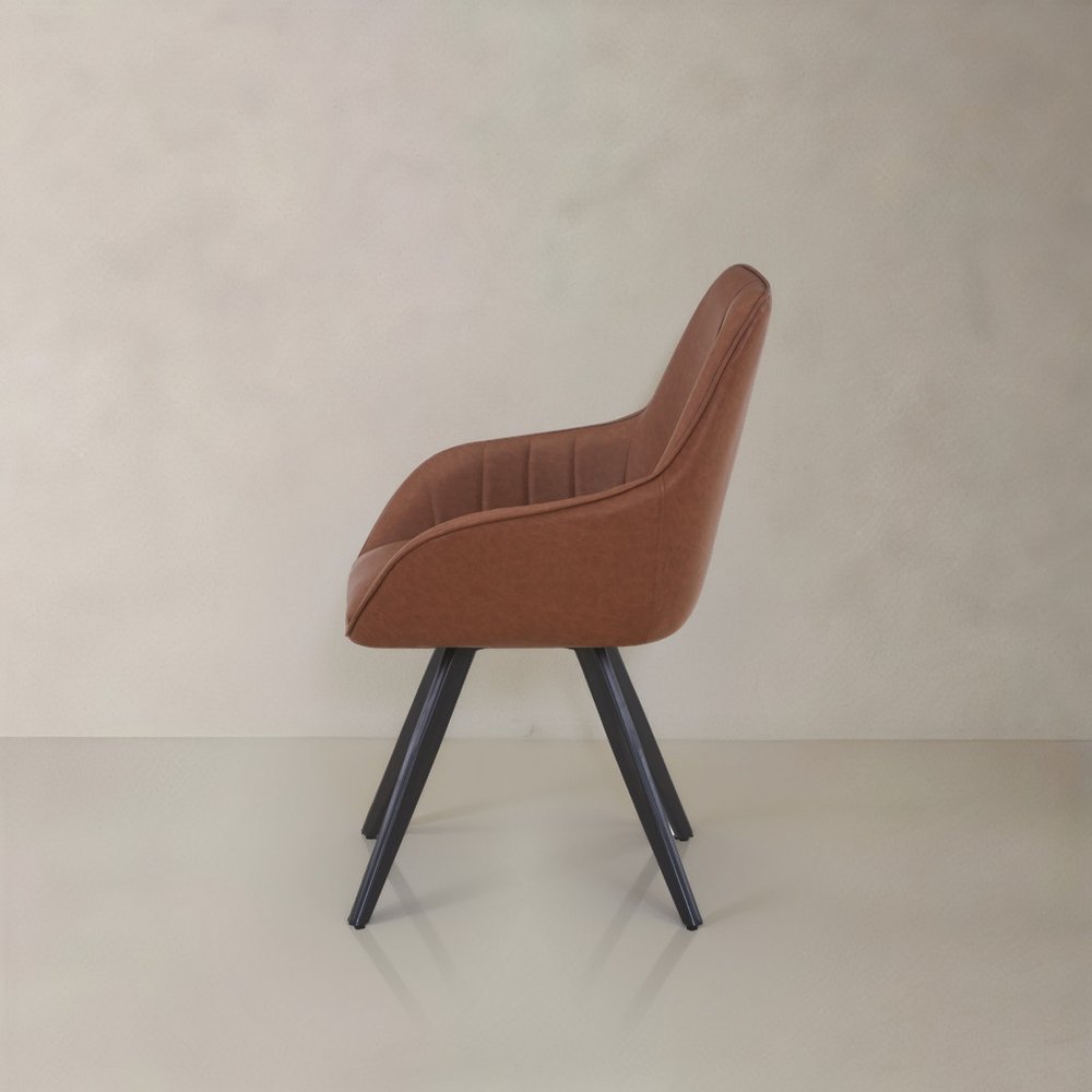 Set of Two 22" Brown Faux Leather Tufted Dining Armchair