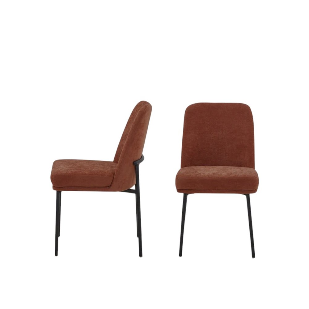 Set of Two 19" Burnt Orange Boucle Contemporary Dining Chair