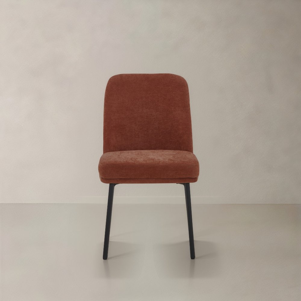 Set of Two 19" Burnt Orange Boucle Contemporary Dining Chair