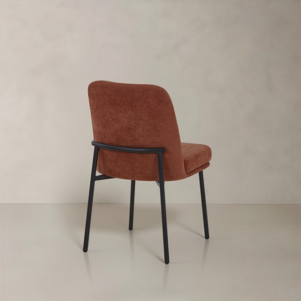 Set of Two 19" Burnt Orange Boucle Contemporary Dining Chair