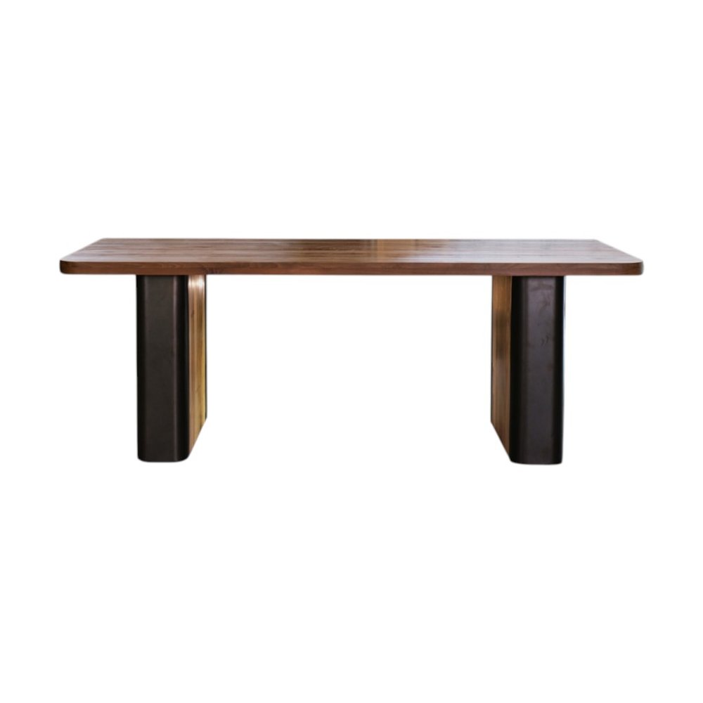 71" Brown and Black Natural Wood and Rattan Dining Table