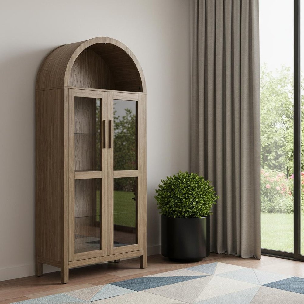67" Wood Arch Accent Cabinet