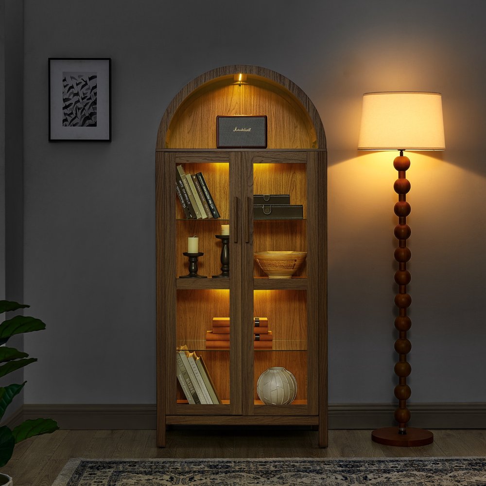 67" Wood Arch Accent Cabinet