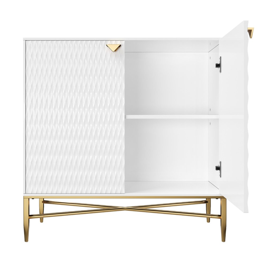 32" White and Gold Grated Accent Cabinet