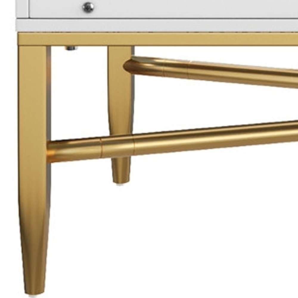 32" White and Gold Grated Accent Cabinet