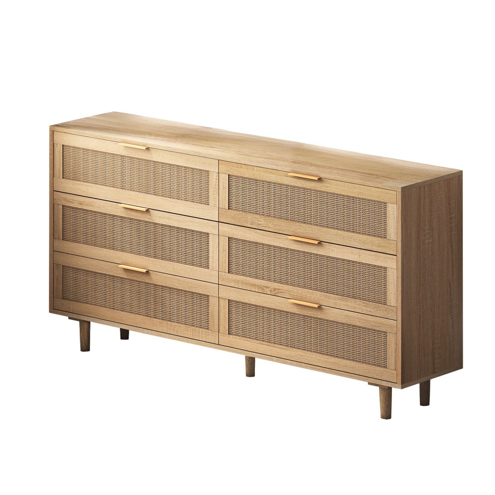 59" Brown Wood Coastal Sideboard with Six Drawers