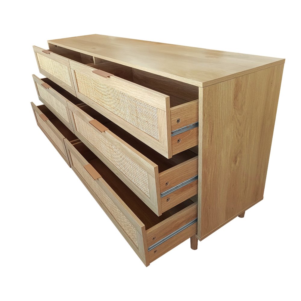 59" Brown Wood Coastal Sideboard with Six Drawers