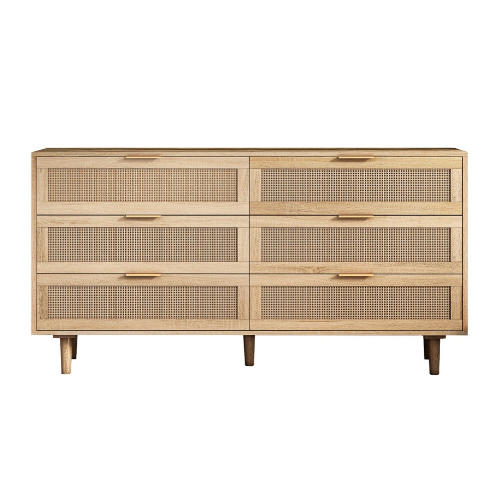 59" Brown Wood Coastal Sideboard with Six Drawers