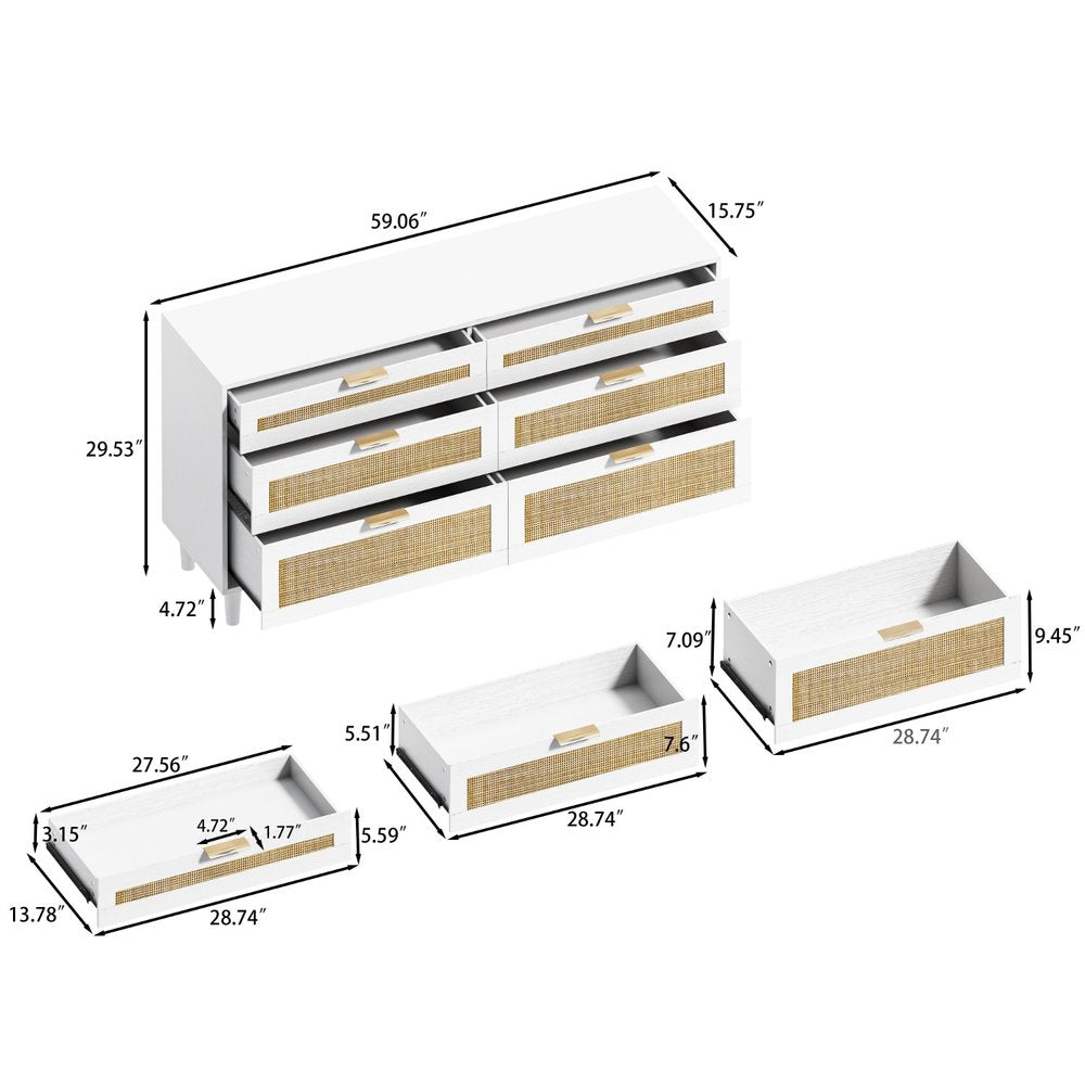 59" White Coastal Wood Accent Sideboard