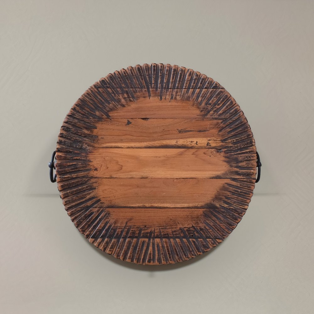 24" Teak Wood Round Drum End Table