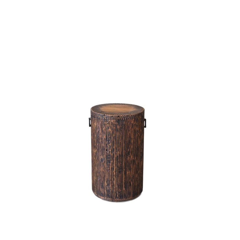 24" Teak Wood Round Drum End Table