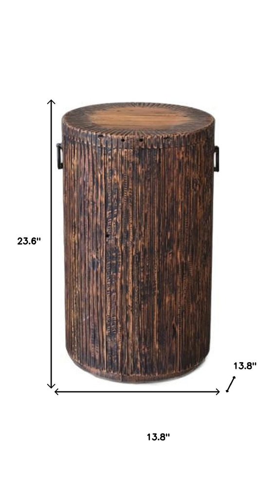 24" Teak Wood Round Drum End Table