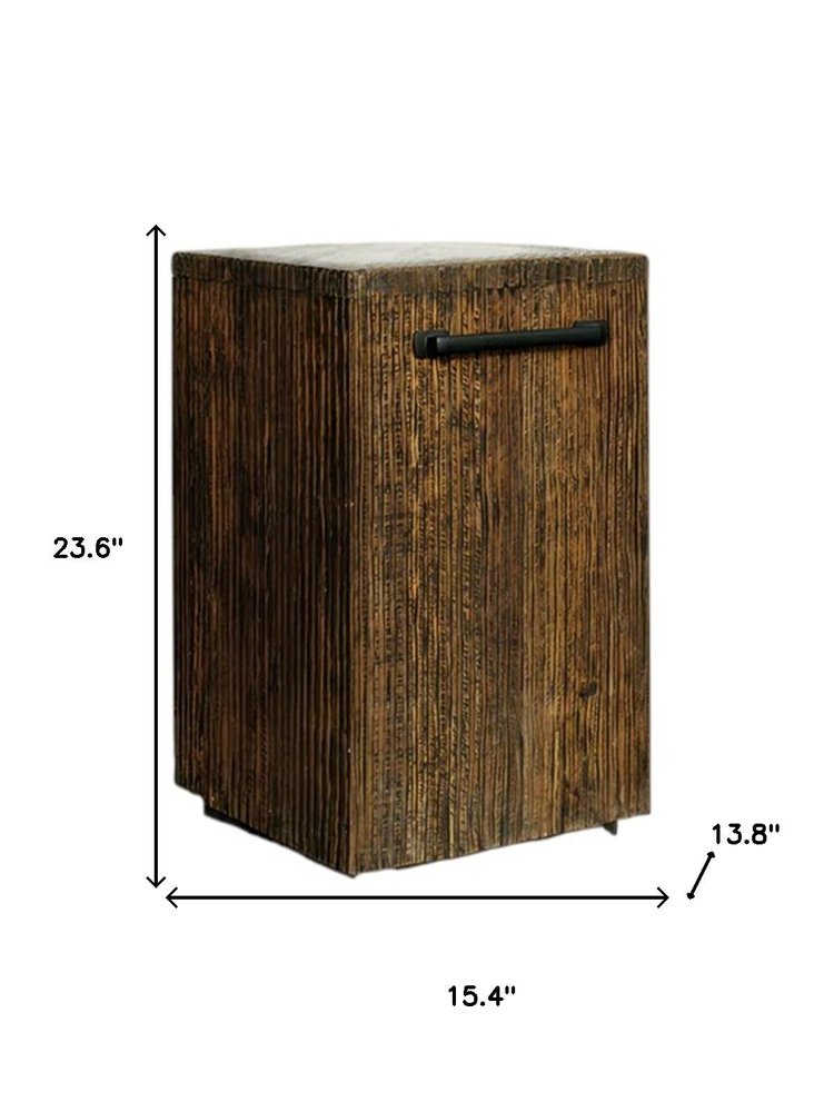 24" Distressed Teak Wood Square Block End Table