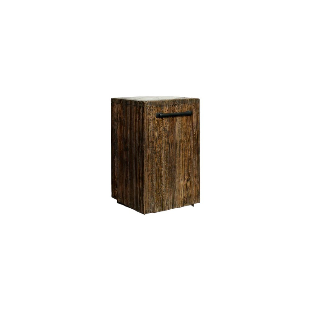 24" Distressed Teak Wood Square Block End Table