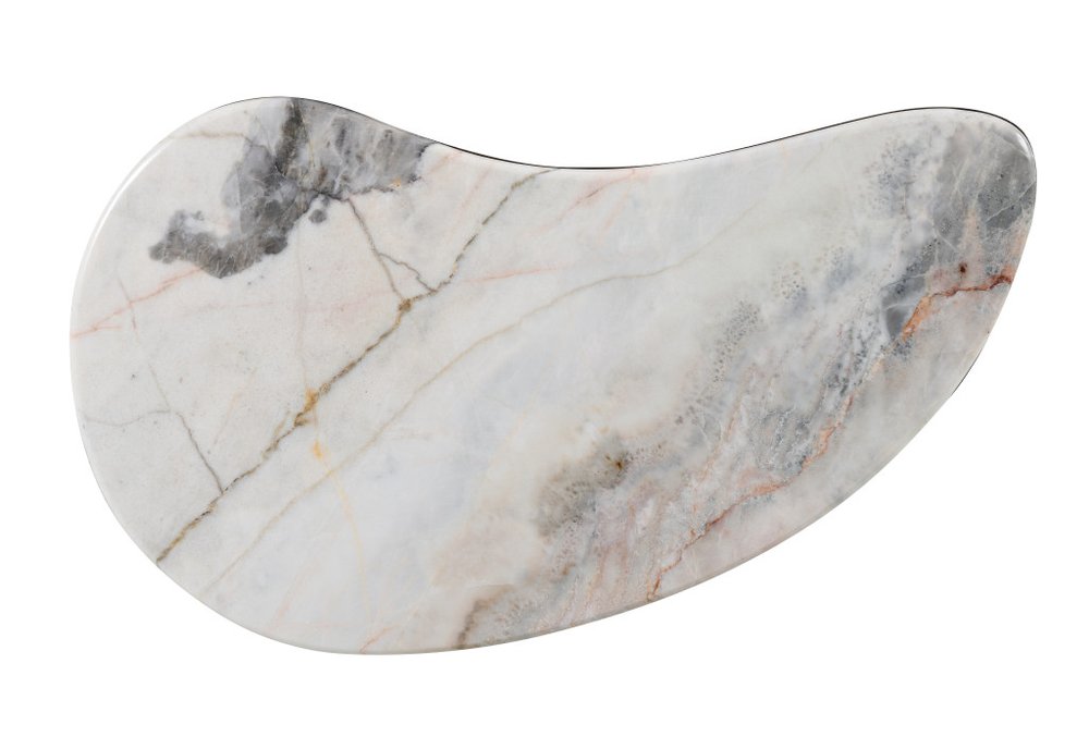 43" Brown and White Marble and Wood Free Form Coffee Table