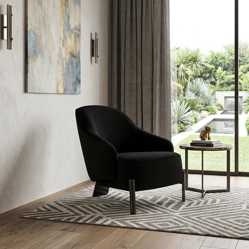 33" Black Velvet Tri-Pod Barrel Chair