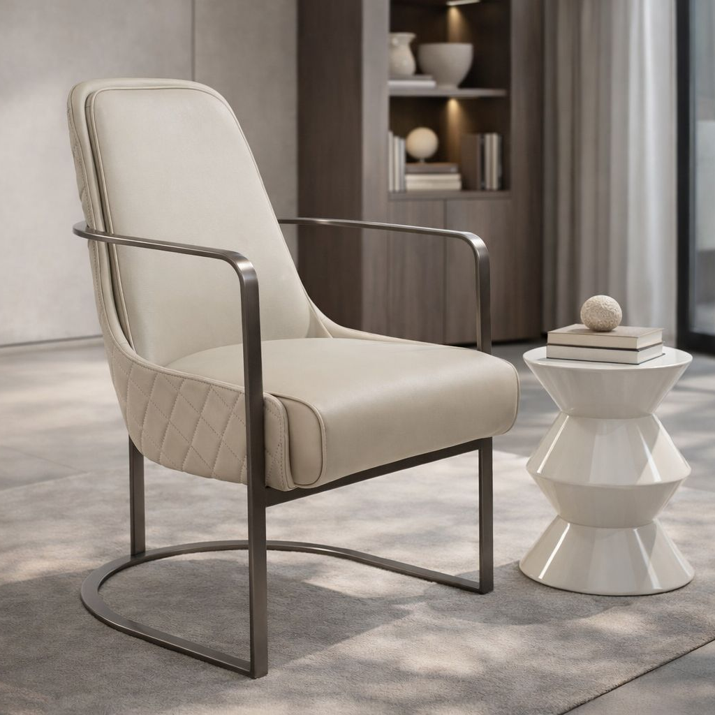 24" Gray Faux Leather Diamond Tufted Armchair
