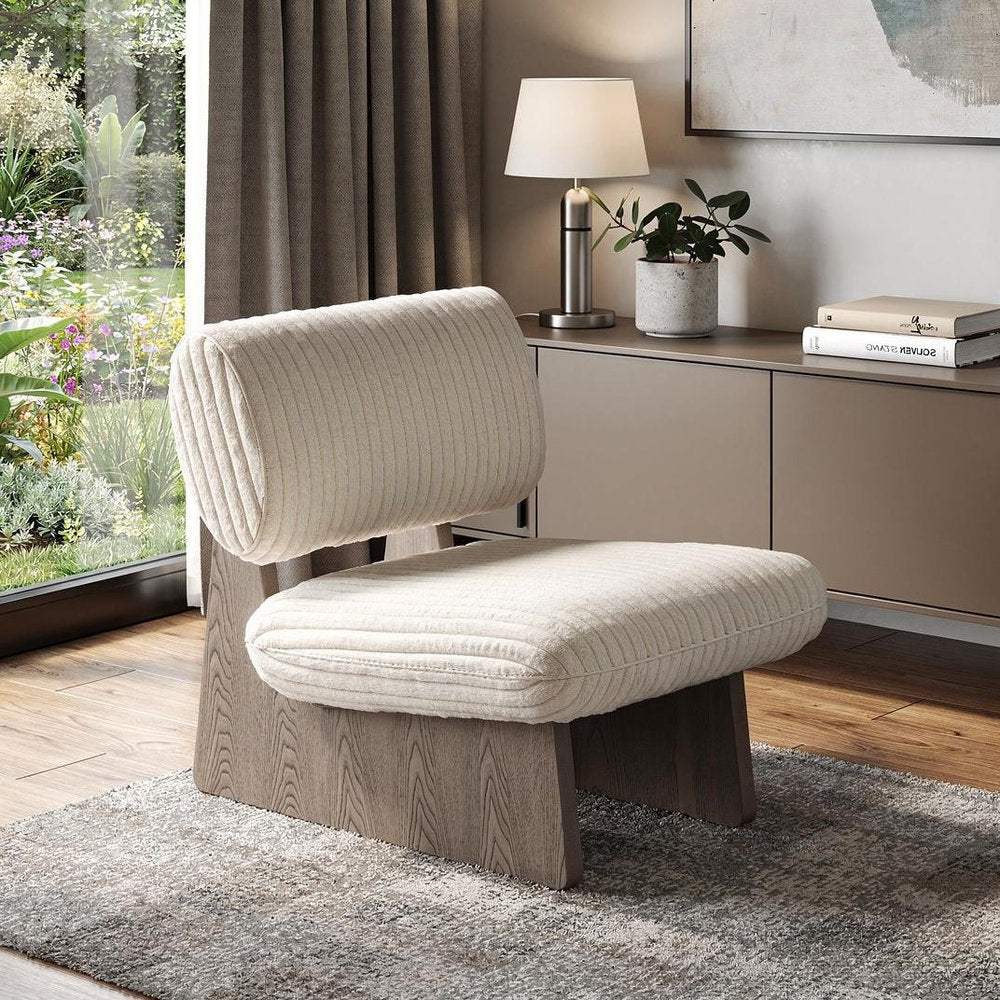 37" White and Ash Faux Fur Lounge Slipper Chair