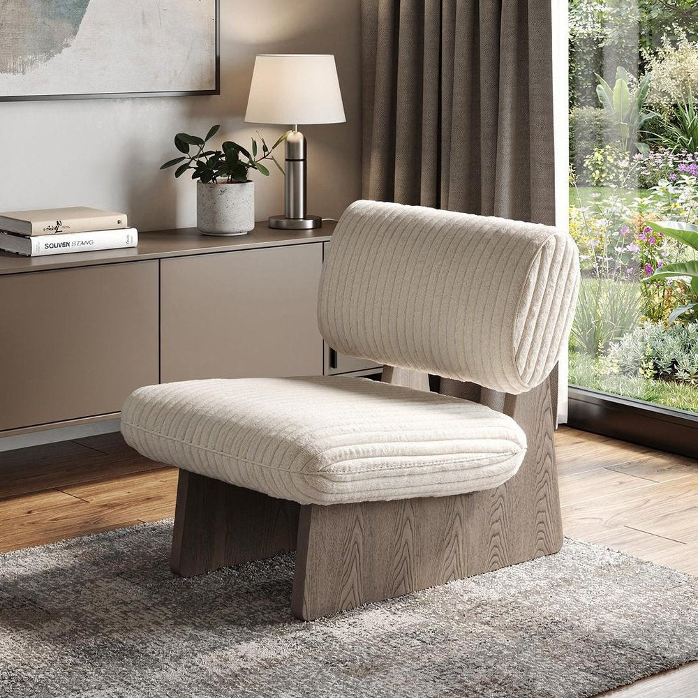 37" White and Ash Faux Fur Lounge Slipper Chair