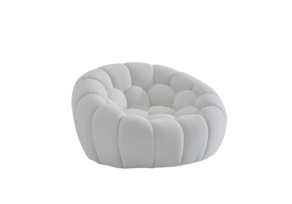 49" White Tufted Bouclé Curved Bubble Chair