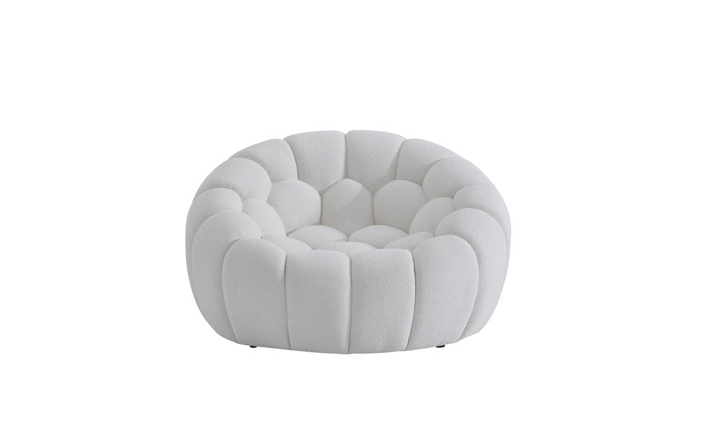 49" White Tufted Bouclé Curved Bubble Chair