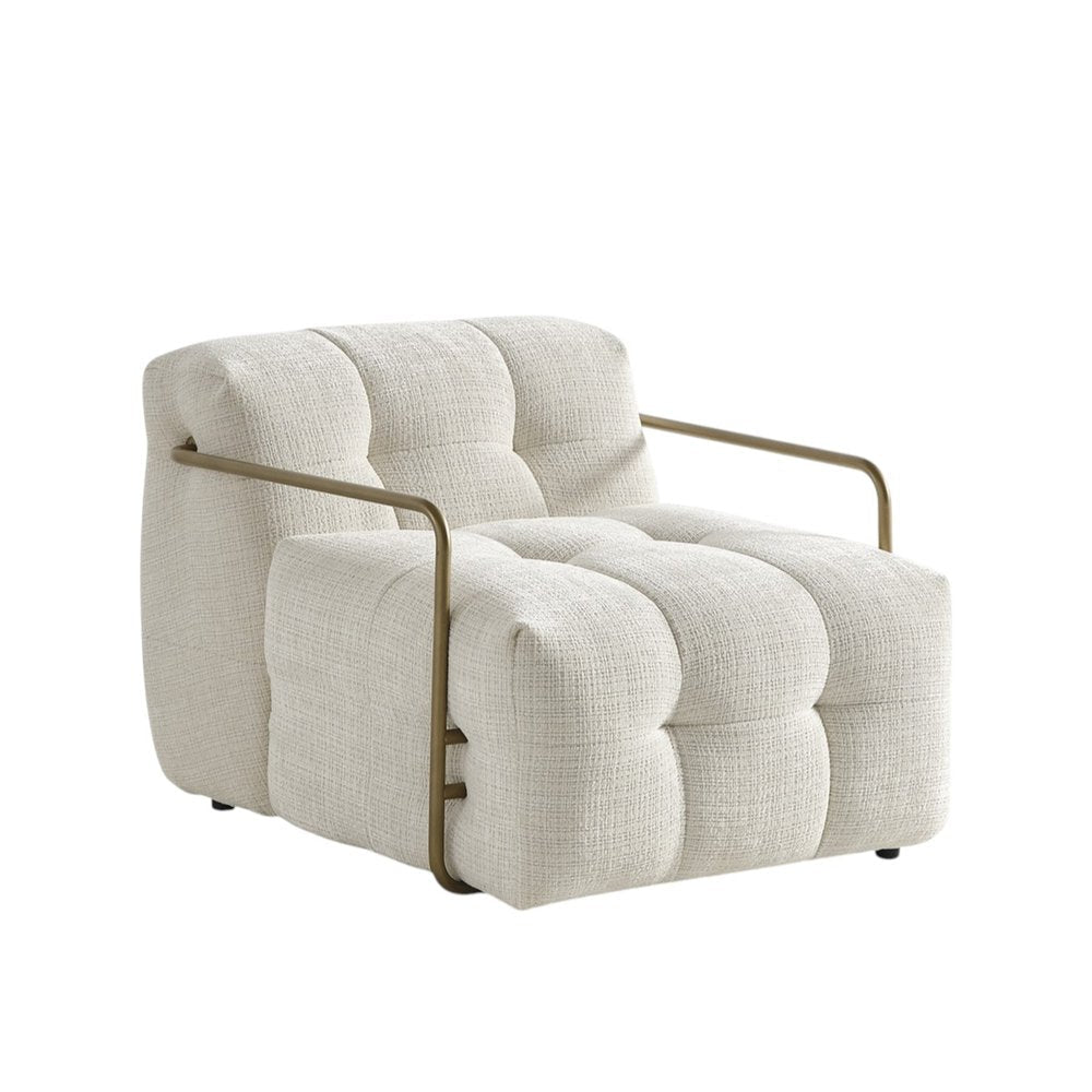 32" Beige Blind Tufted Chenille Lowback Chair