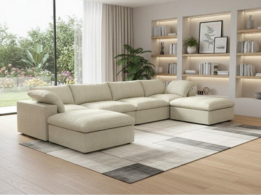 160" Linen Blend Modular U-Sectional Sofa