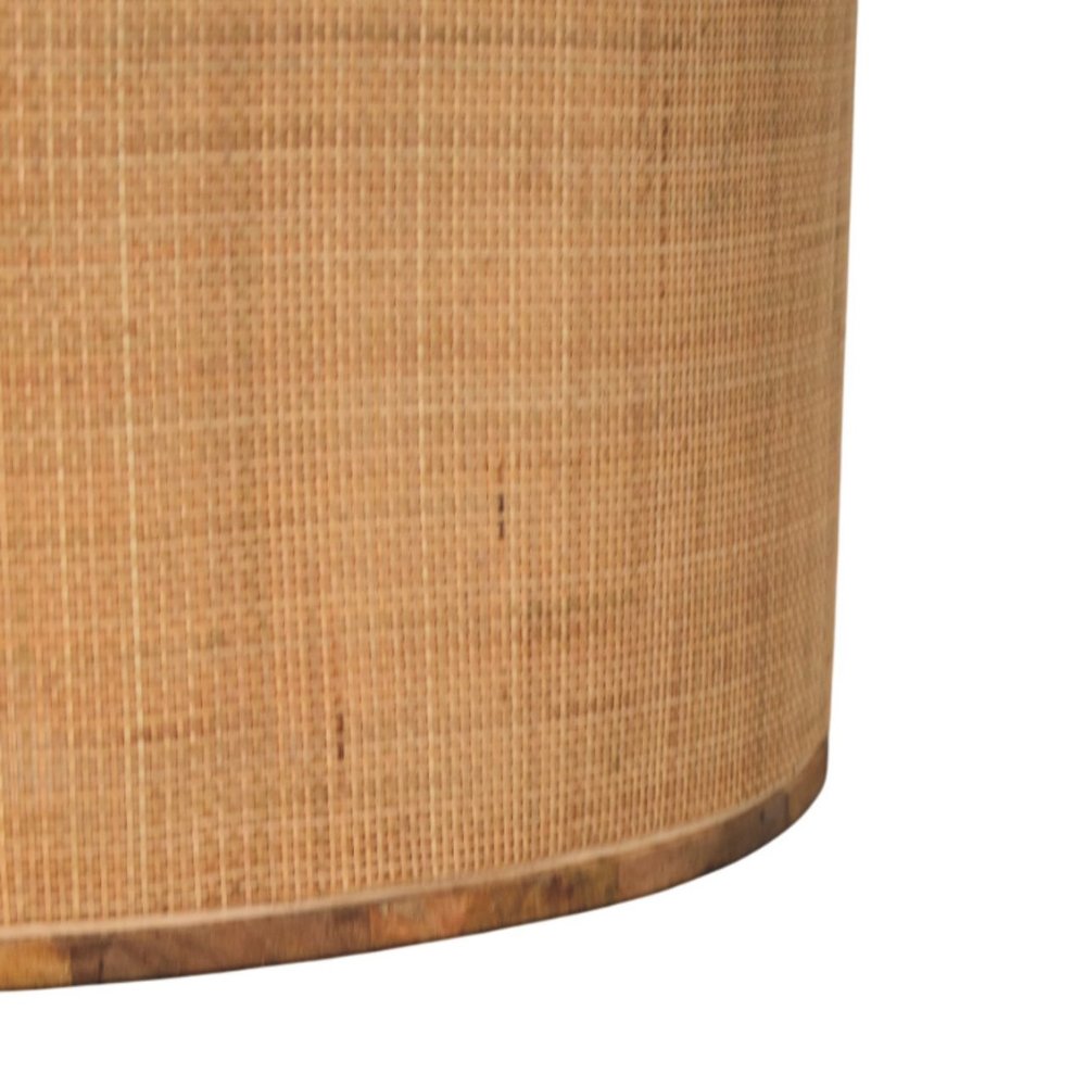 30" Brown Wood and Rattan Drum Coffee Table