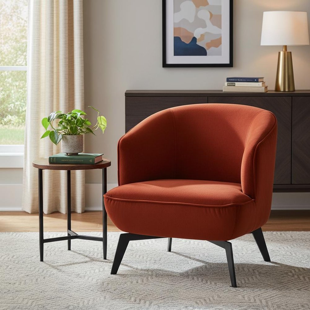 25" Red and Black Velvet Lounge Chair