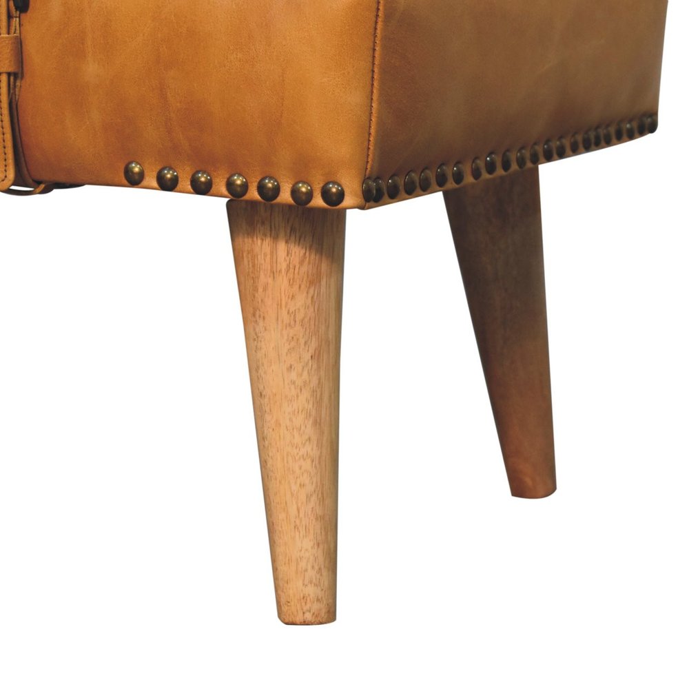 35" Bouclé and Leather Wood Upholstered Bench