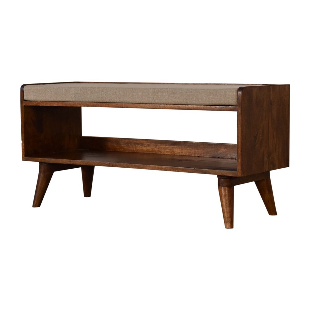 35" Brown Mid-Century Foyer Bench