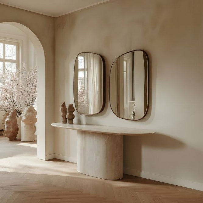 71" Beige Marble Pedestal Console Table