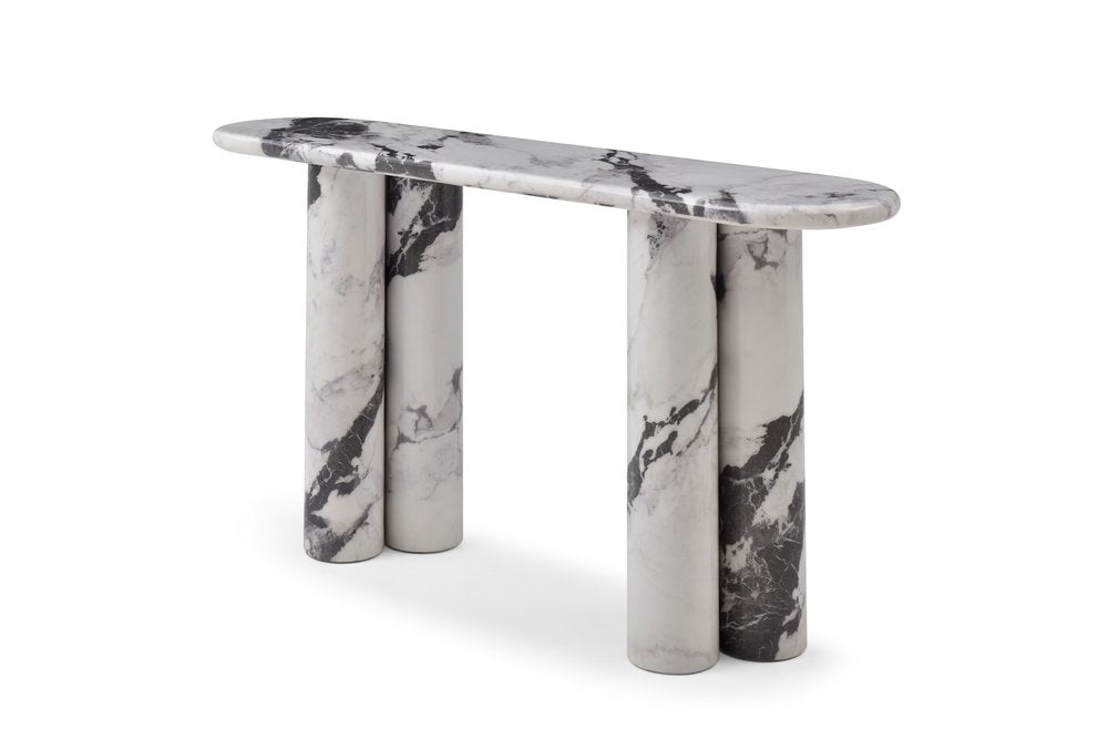 60" White Marble and Stone Double Pedestal Console Table