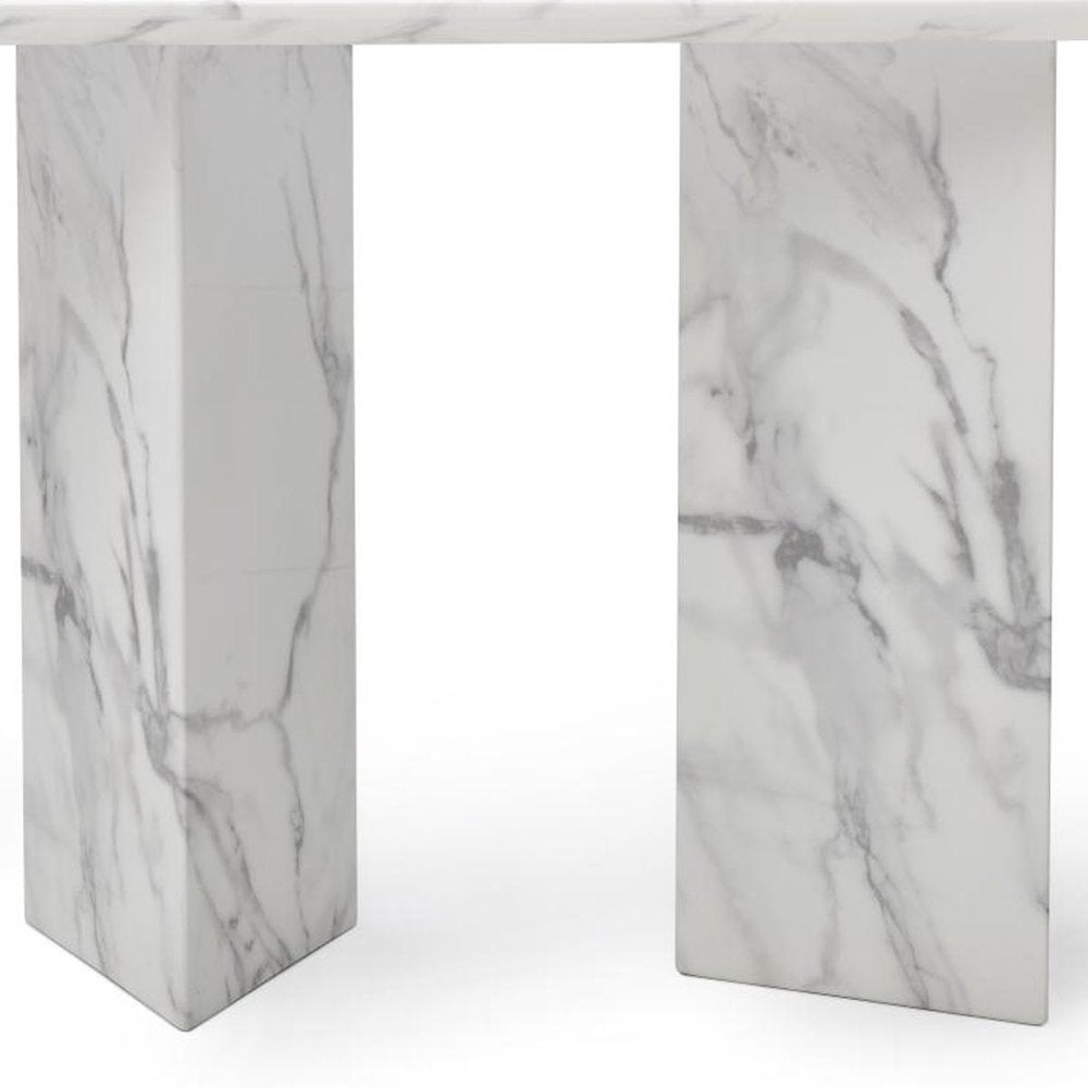 60" Gray and White Marble Three Leg Console Table