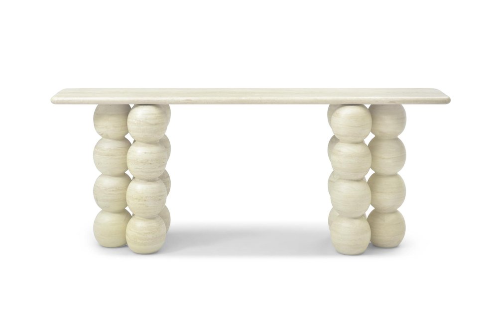 75" Beige Marble Bubble Pedestal Console Table