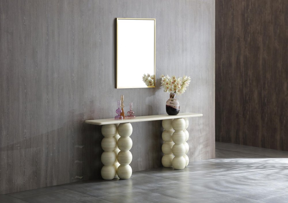 75" Beige Marble Bubble Pedestal Console Table