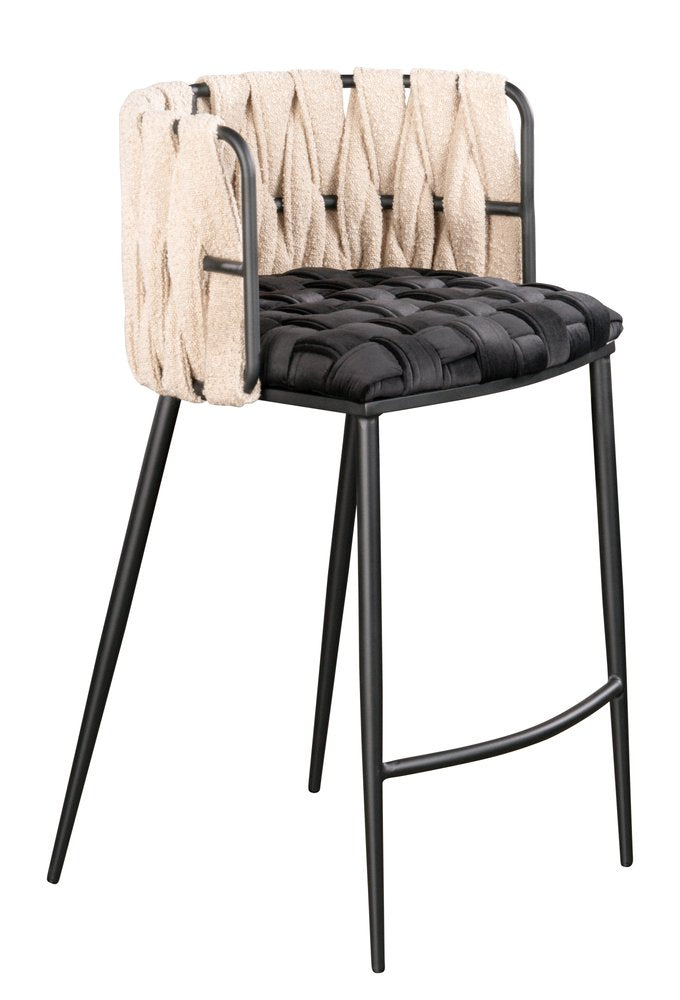 35" Velvet and Bouclé Woven Bar Chair
