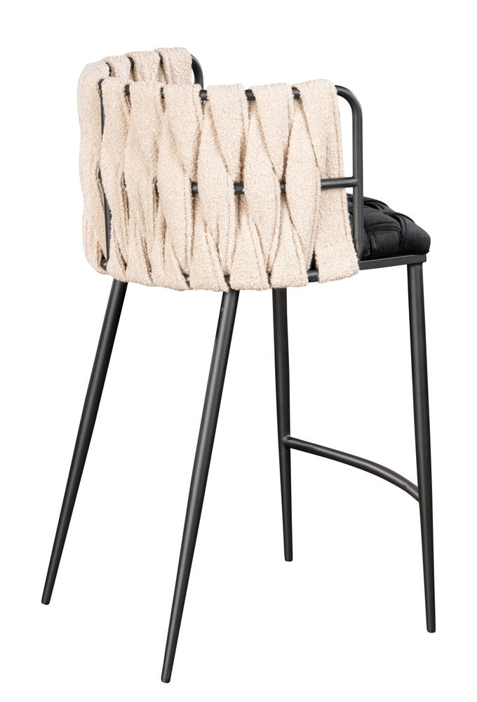 35" Velvet and Bouclé Woven Bar Chair