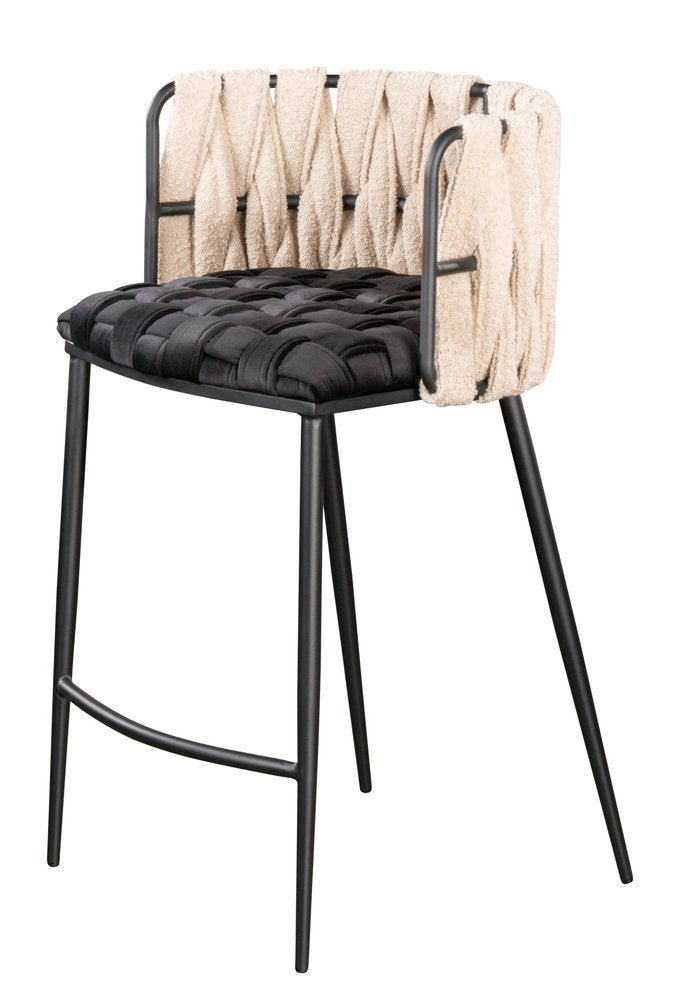 35" Velvet and Bouclé Woven Bar Chair